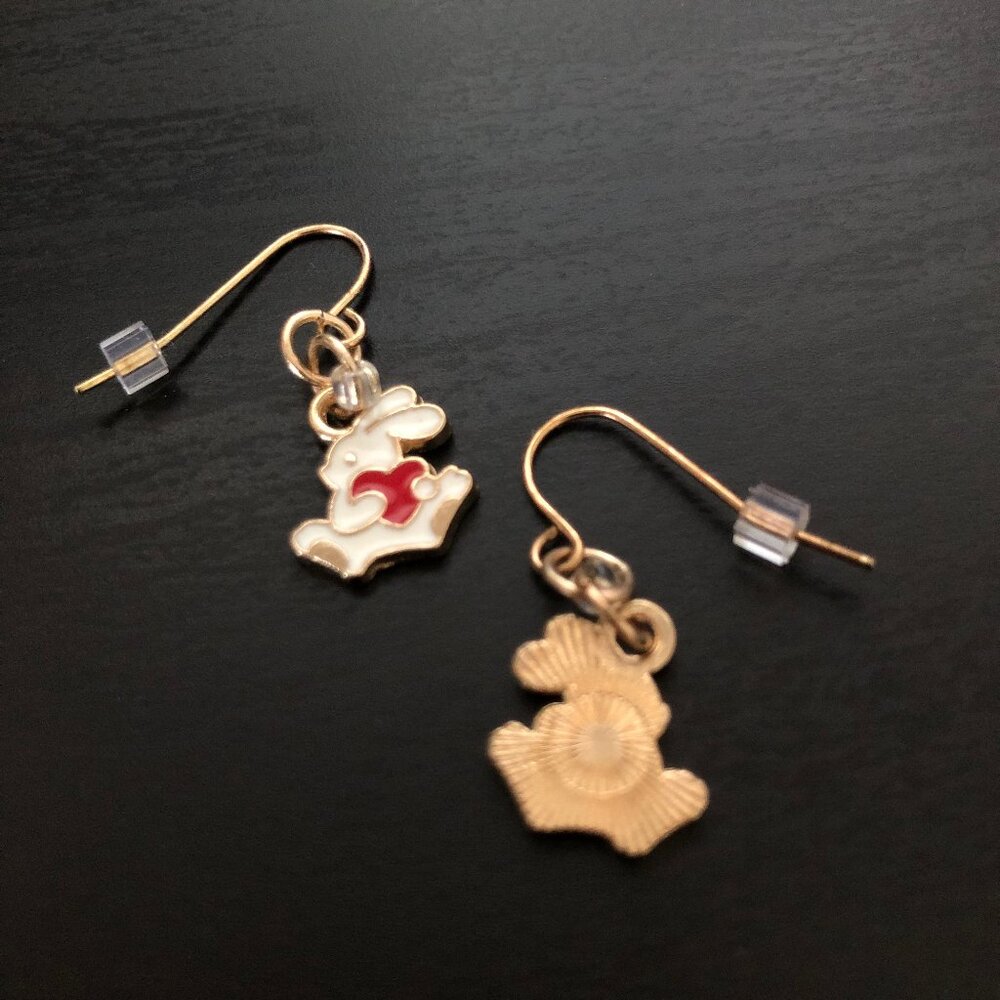 Cute Bunny Rabbit Hare - Golden Tone Hook Dangling Earrings